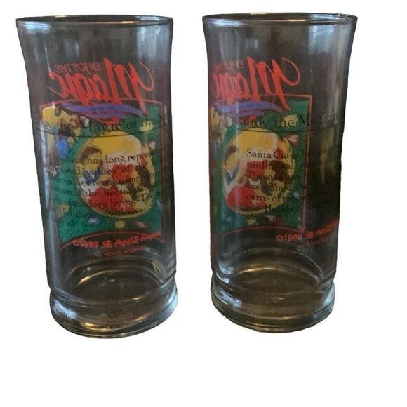 Vintage Coca Cola 1989 Glasses Lot Set of 2 Relive the Magic of the Season - Picture 9 of 14
